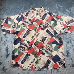 Summa Silk Mens Large Vintage 100% Silk Equestrian Field Print Button Down Shirt